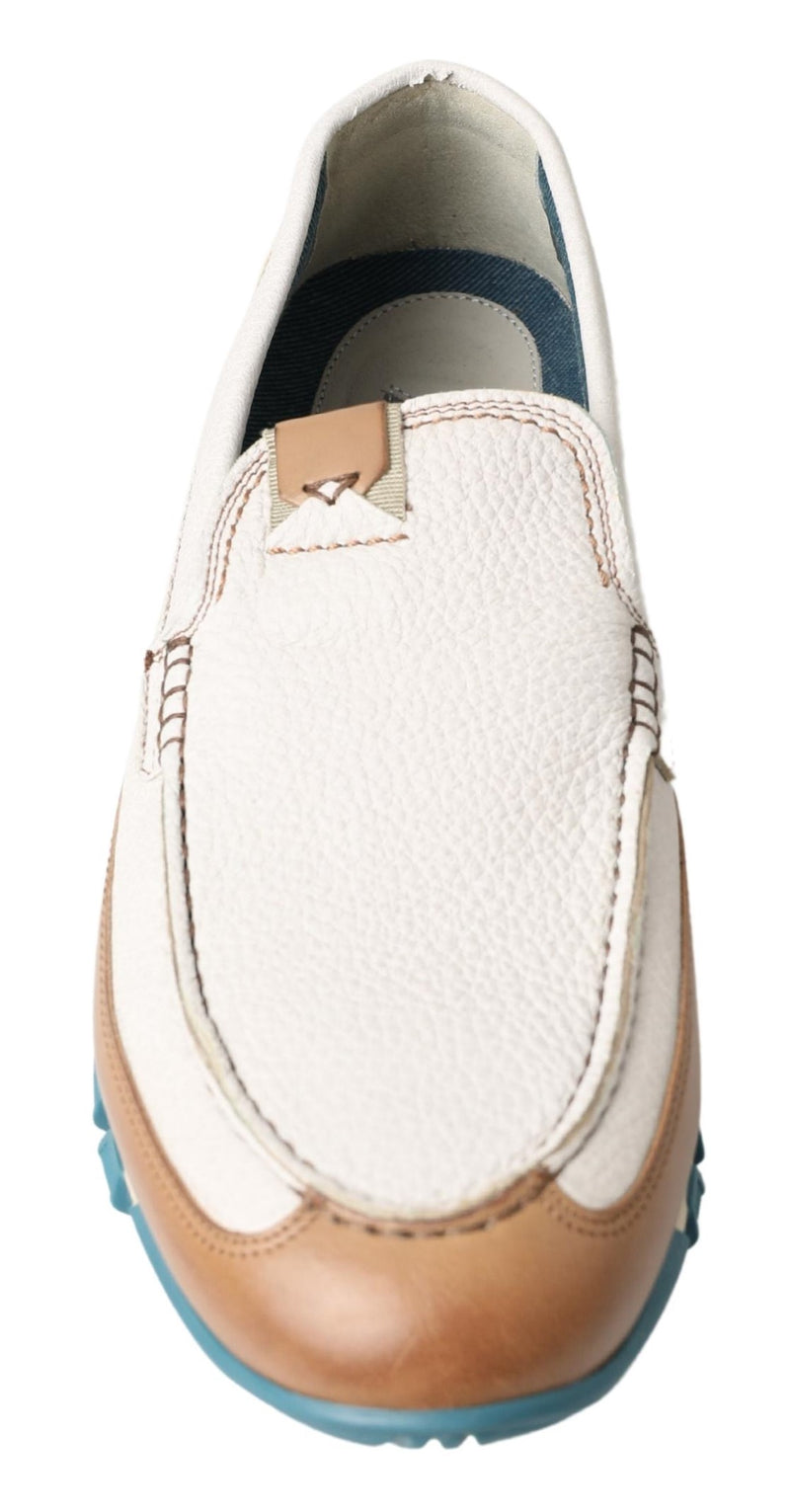 Dolce & Gabbana White Leather Loafers - Elegant Moccasins