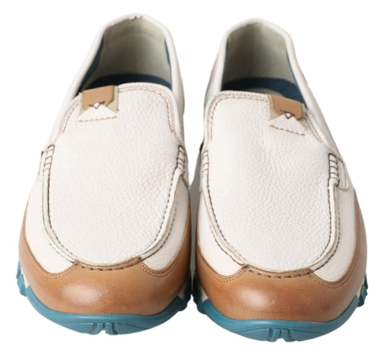 Dolce & Gabbana White Leather Loafers - Elegant Moccasins