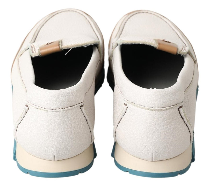 Dolce & Gabbana White Leather Loafers - Elegant Moccasins