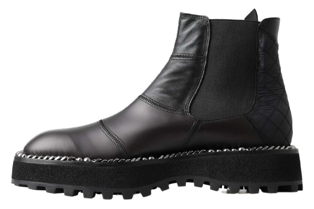 Dolce & Gabbana Black Leather Slip-On Stretch Boots