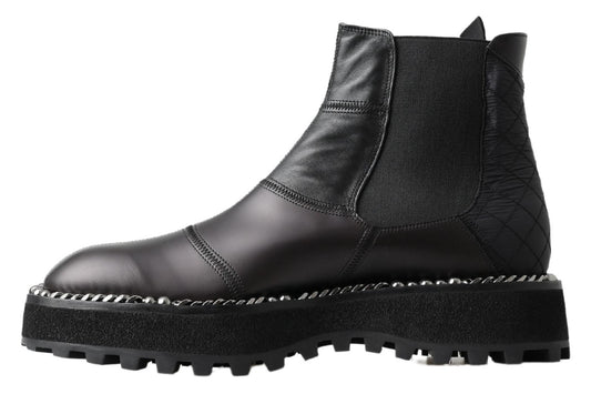 Dolce & Gabbana Black Leather Slip-On Stretch Boots