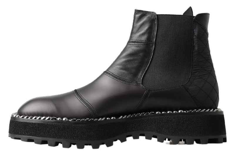 Dolce & Gabbana Black Leather Slip-On Stretch Boots