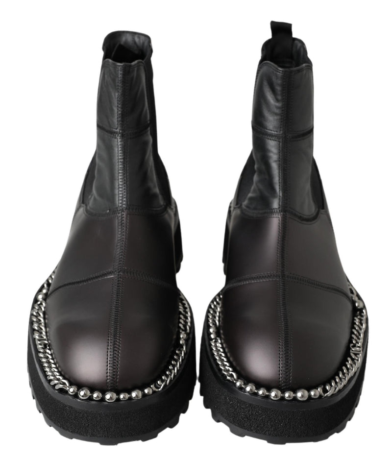 Dolce & Gabbana Black Leather Slip-On Stretch Boots