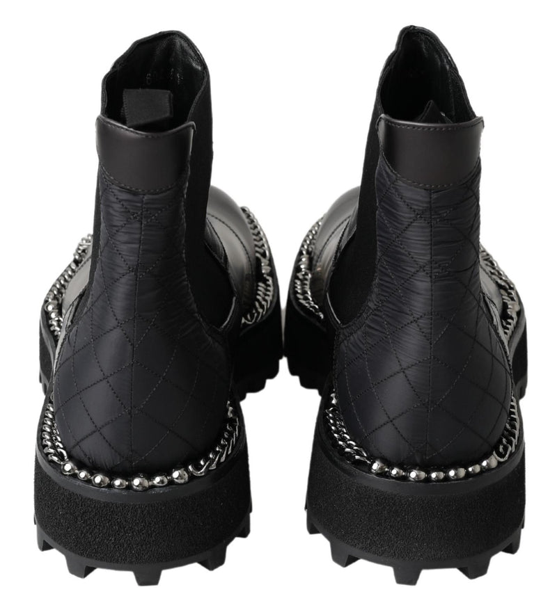 Dolce & Gabbana Black Leather Slip-On Stretch Boots