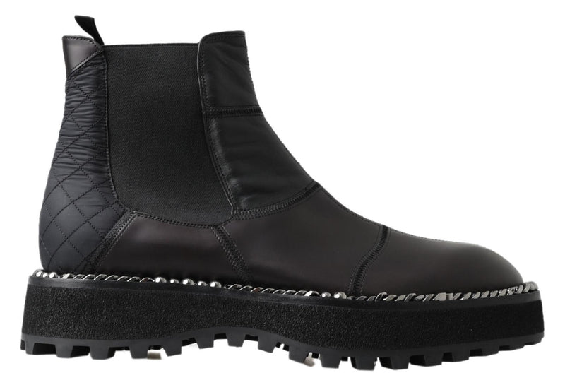Dolce & Gabbana Black Leather Slip-On Stretch Boots