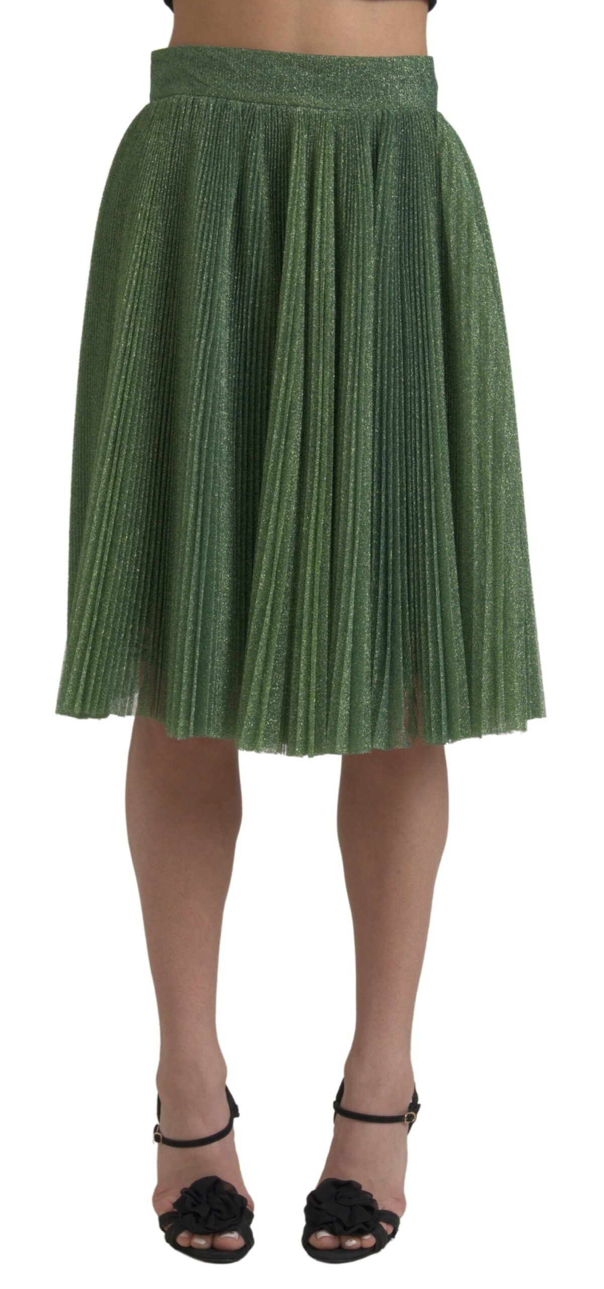 Dolce & Gabbana Jupe Plissée A-Line Métallique Verte Taille Haute