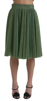 Dolce & Gabbana Jupe Plissée A-Line Métallique Verte Taille Haute