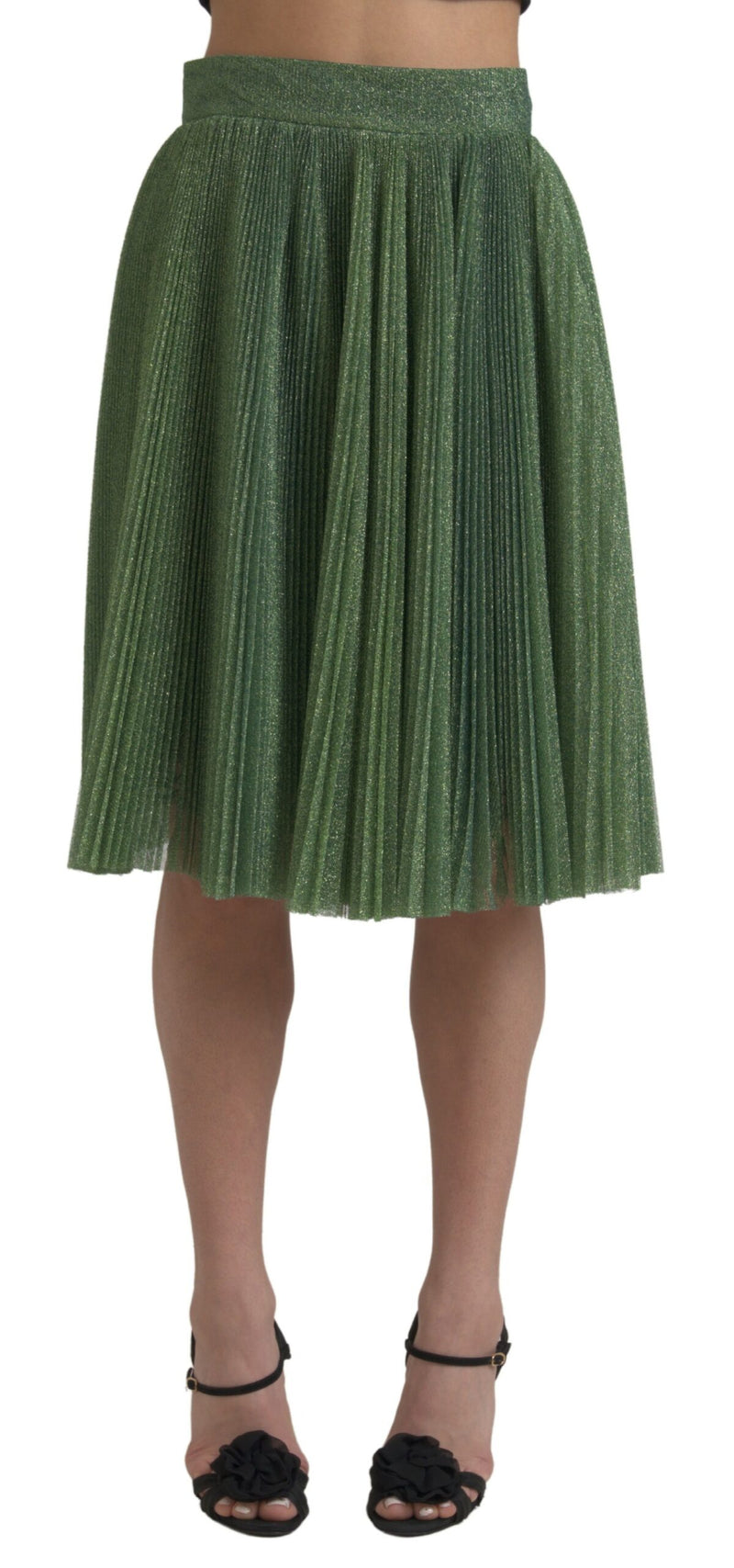 Dolce & Gabbana Jupe Plissée A-Line Métallique Verte Taille Haute