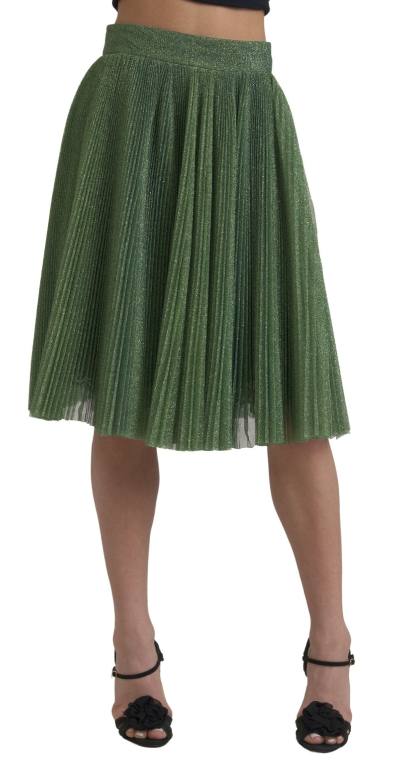 Dolce & Gabbana Jupe Plissée A-Line Métallique Verte Taille Haute