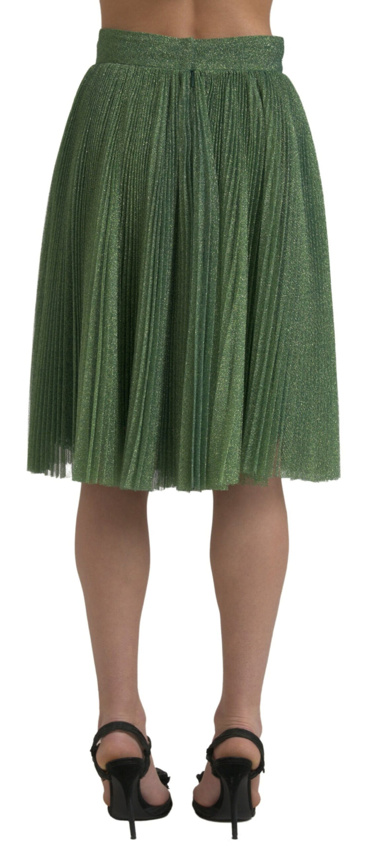 Dolce & Gabbana Jupe Plissée A-Line Métallique Verte Taille Haute