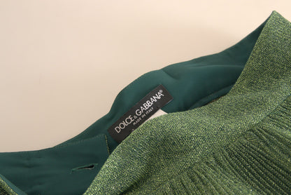 Jupe plissée A-line à taille haute en vert métallisé de Dolce & Gabbana