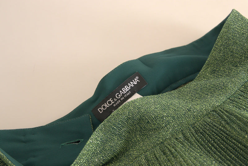 Dolce & Gabbana Jupe Plissée A-Line Métallique Verte Taille Haute