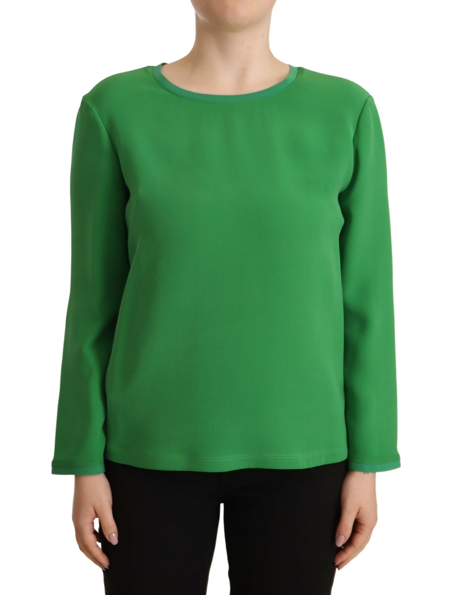 Armani groene zijden trui met lange mouwen en ronde hals.
