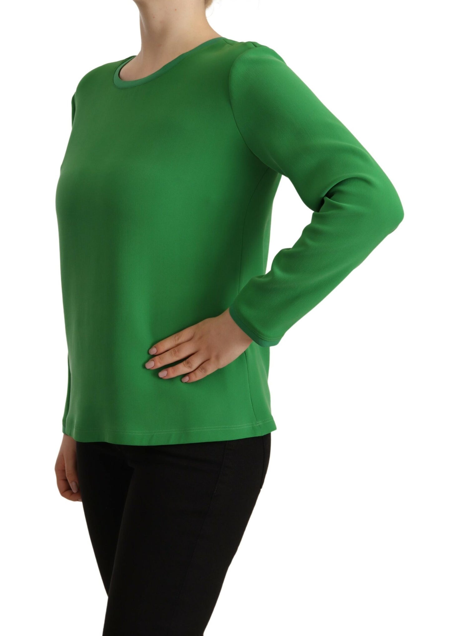 Armani groene zijden trui met lange mouwen en ronde hals.