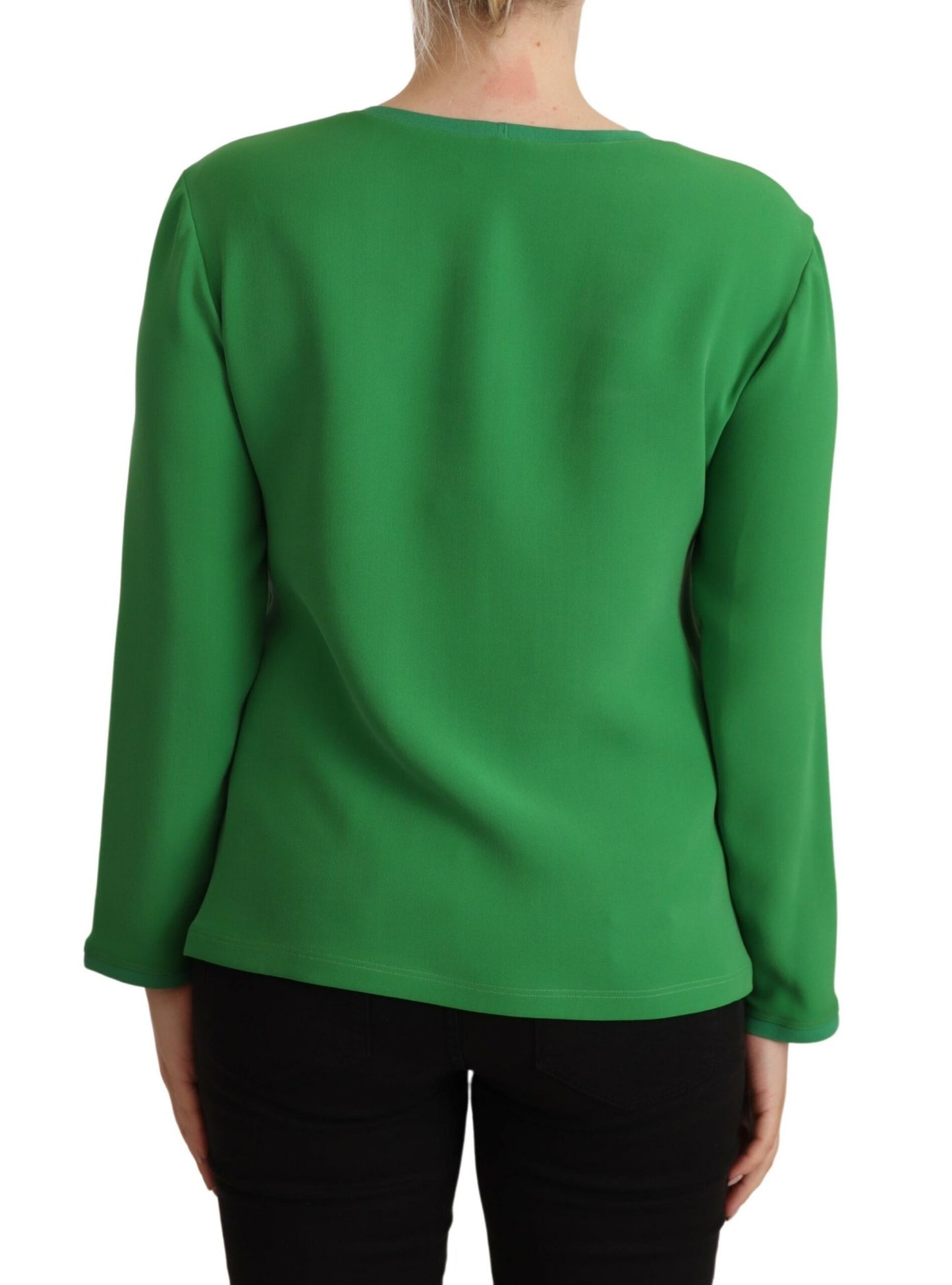 Armani groene zijden trui met lange mouwen en ronde hals.