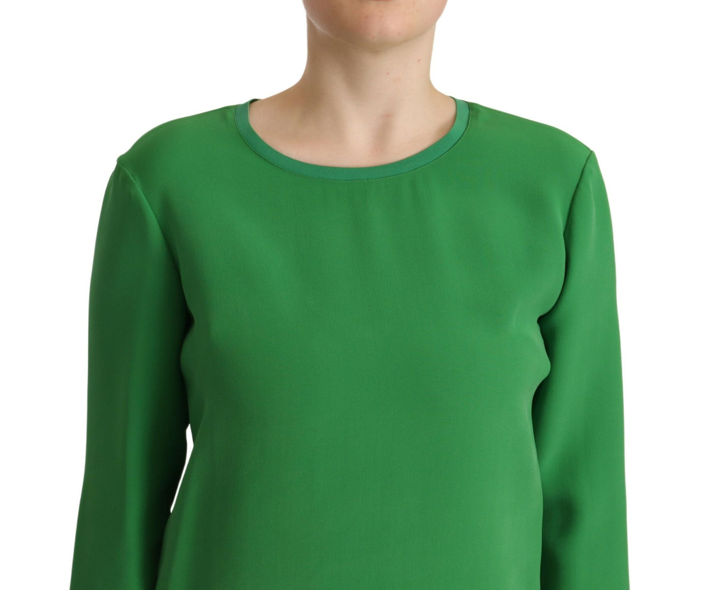 Armani groene zijden trui met lange mouwen en ronde hals.