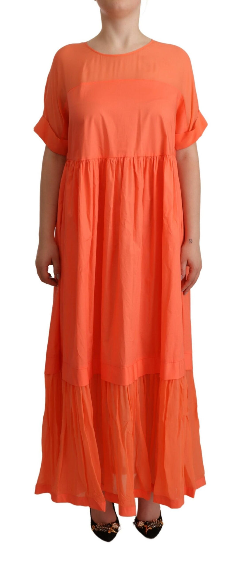 Robe Maxi Shift Coral en Mélange de Coton Twinset