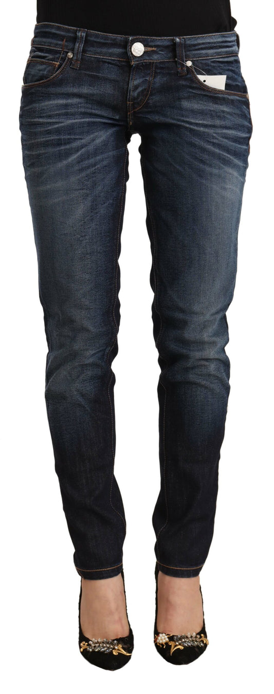 Jeans skinny en coton délavé bleu à taille basse Acht