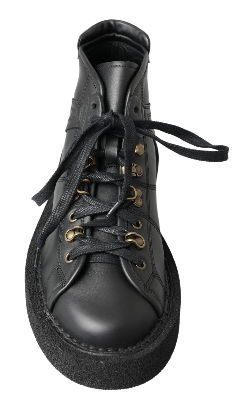 Dolce & Gabbana Black Leather Slip-On Stretch Boots