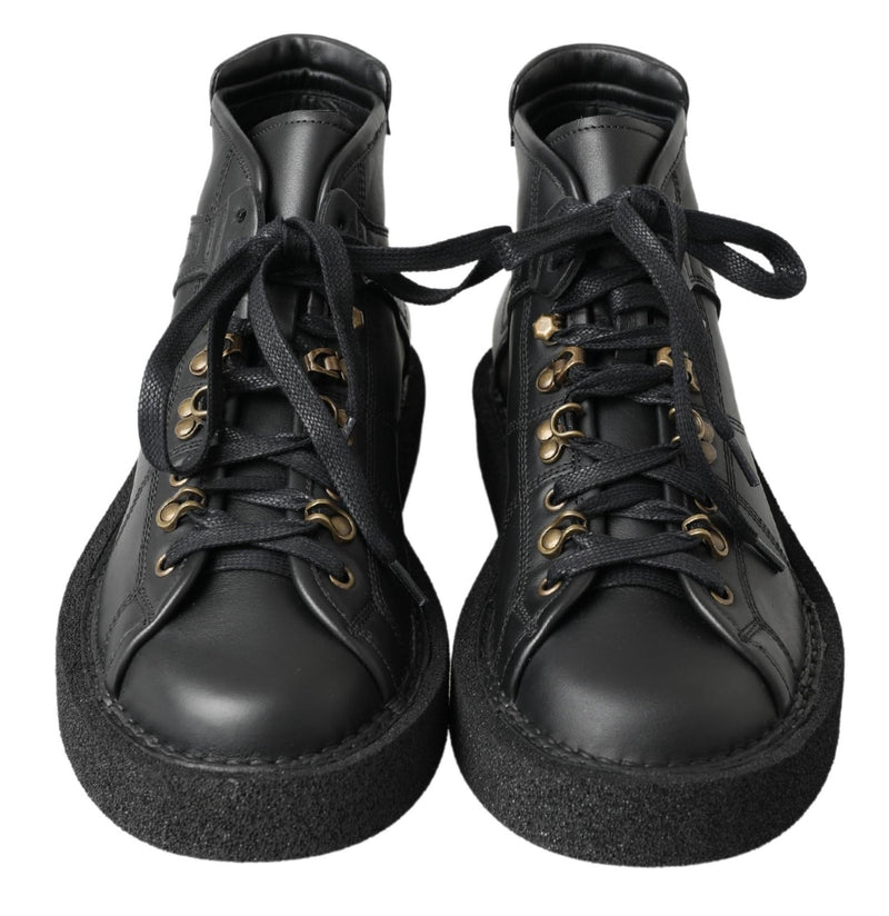 Dolce & Gabbana Black Leather Slip-On Stretch Boots