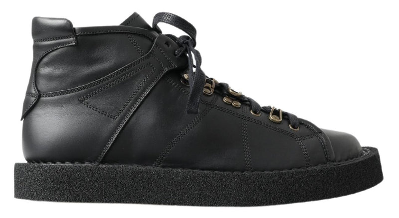 Dolce & Gabbana Black Leather Slip-On Stretch Boots