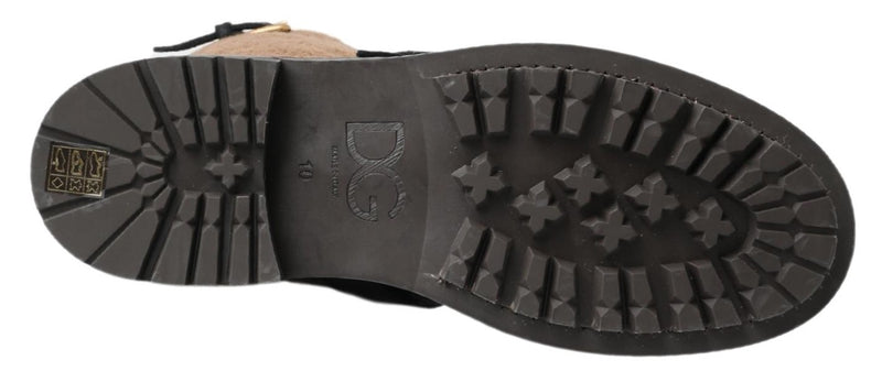 Dolce & Gabbana Black Leather and Brown Shearling Boots