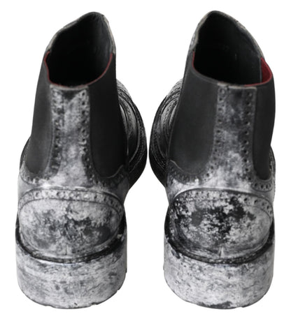Bottines en cuir noir et gris de Dolce & Gabbana