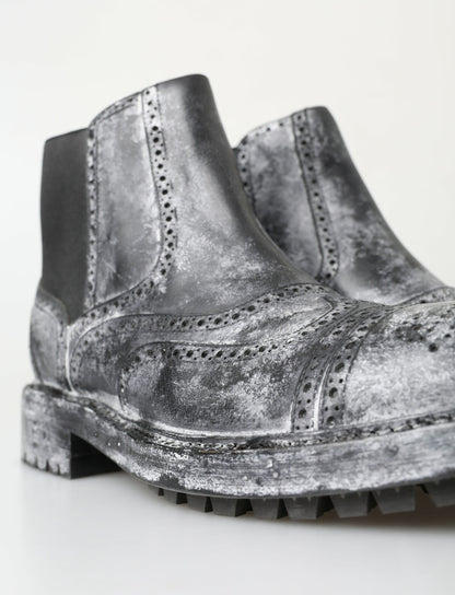 Bottines en cuir noir et gris de Dolce & Gabbana