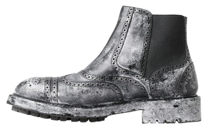 Bottines en cuir noir et gris de Dolce & Gabbana