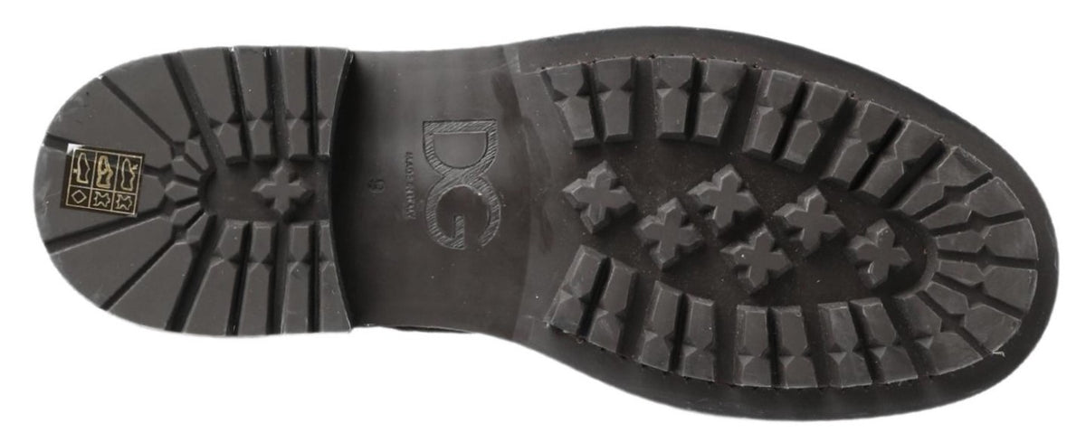 Dolce & Gabbana Black Gray Leather Mid Calf Boots