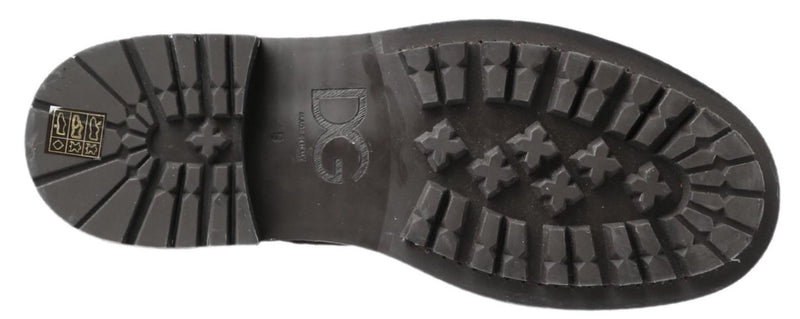 Dolce & Gabbana Black Gray Leather Mid Calf Boots