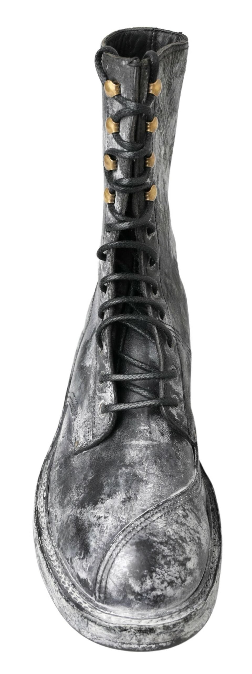 Dolce & Gabbana Black Gray Leather Mid Calf Boots