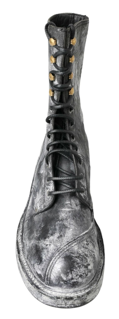 Bottines mi-mollet en cuir noir et gris de Dolce & Gabbana