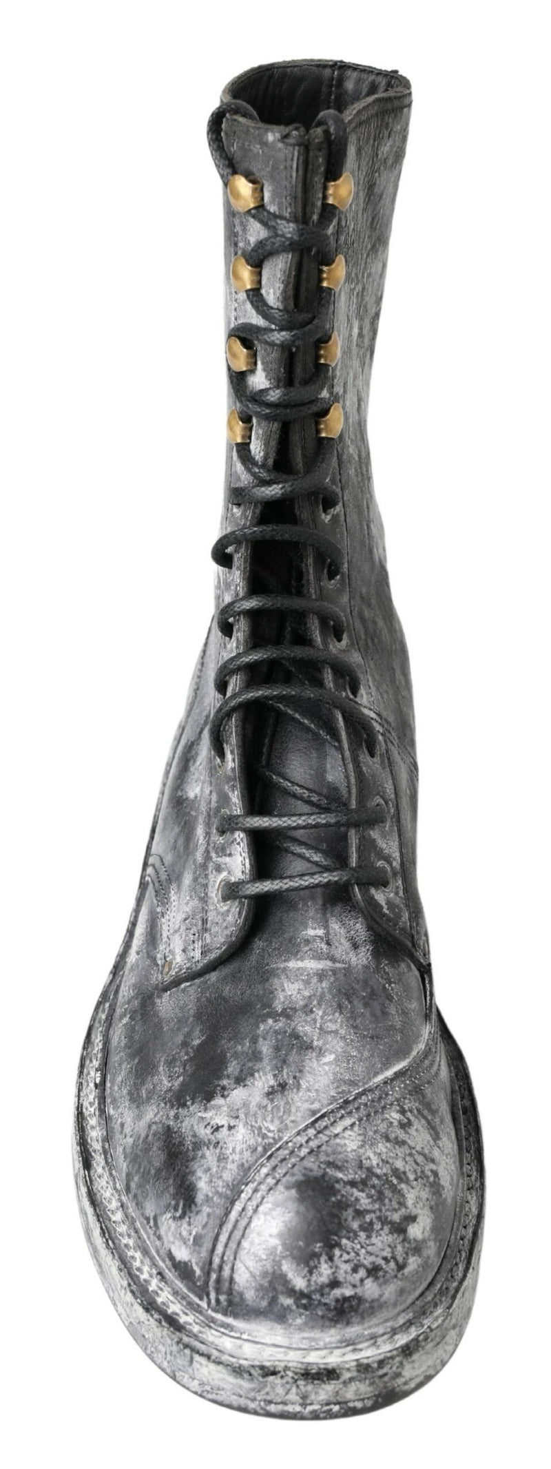 Dolce & Gabbana Black Gray Leather Mid Calf Boots