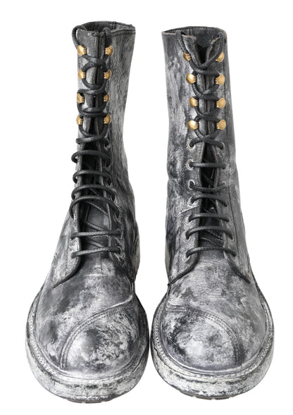Bottines mi-mollet en cuir noir et gris de Dolce & Gabbana