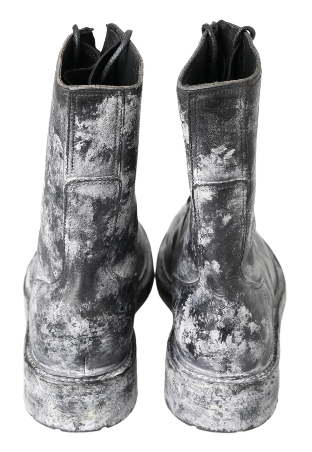 Dolce & Gabbana Black Gray Leather Mid Calf Boots