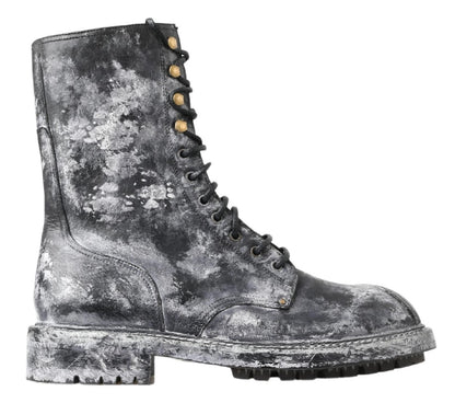 Bottines mi-mollet en cuir noir et gris de Dolce & Gabbana