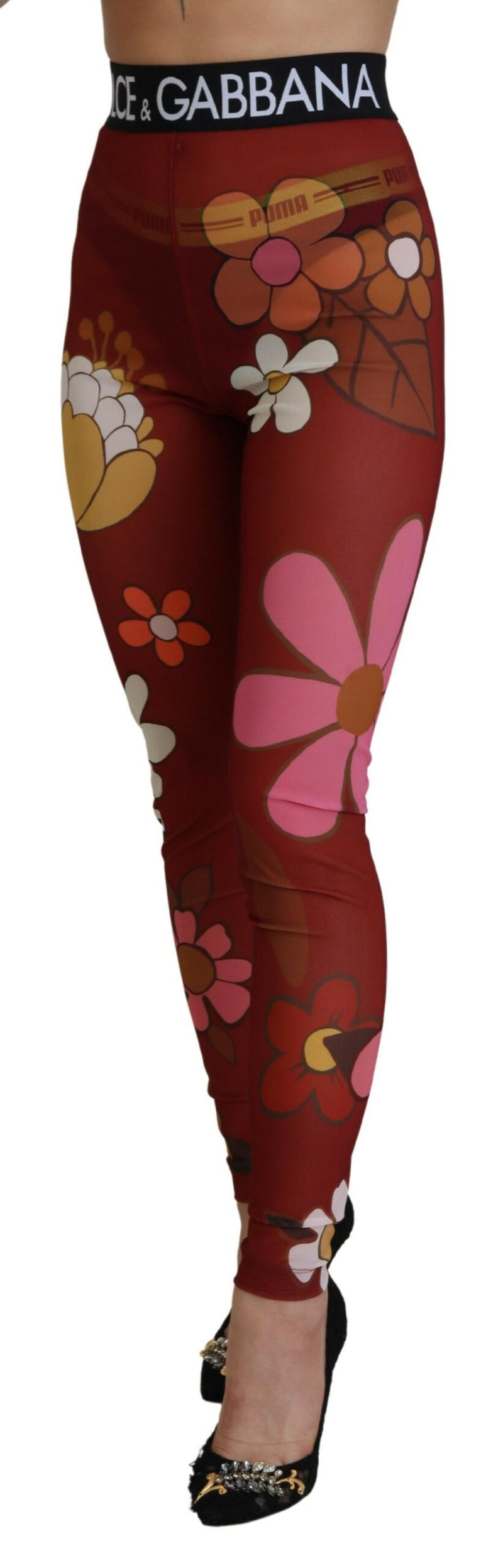 Leggings Dolce & Gabbana Rouge Floral Taille Haute Stretch
