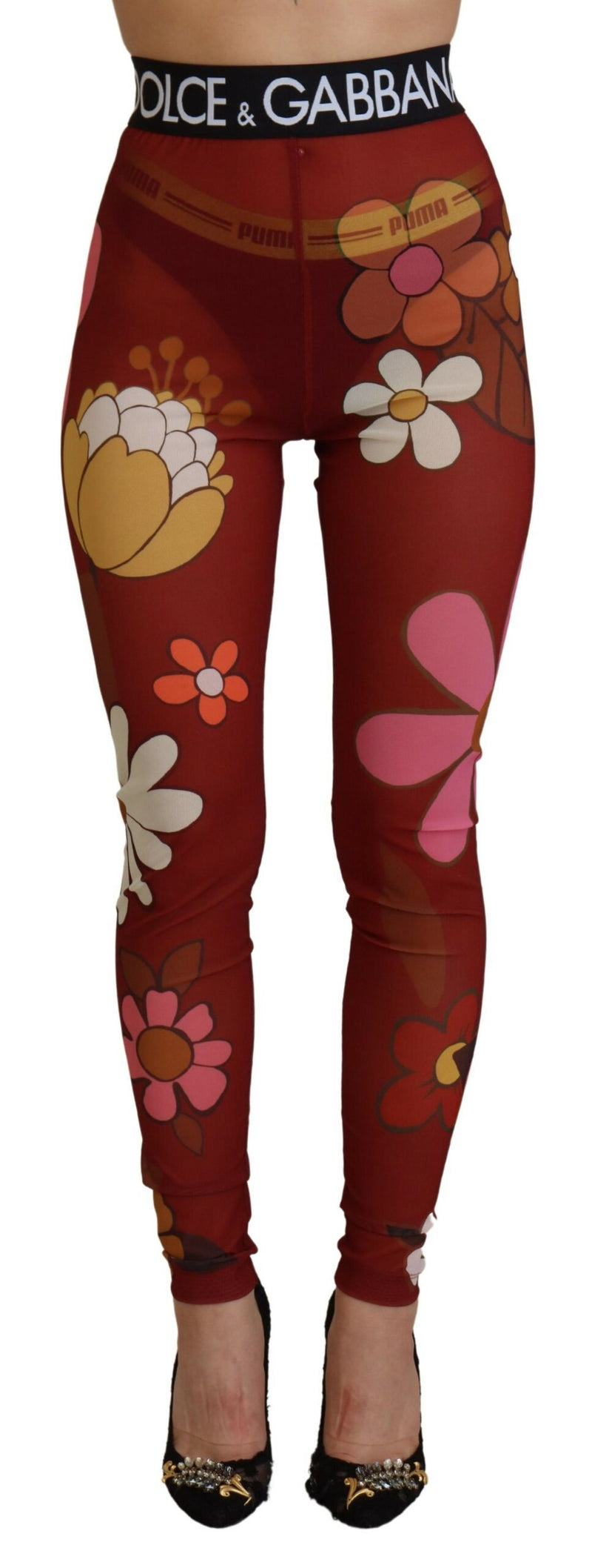 Leggings Dolce & Gabbana Rouge Floral Taille Haute Stretch
