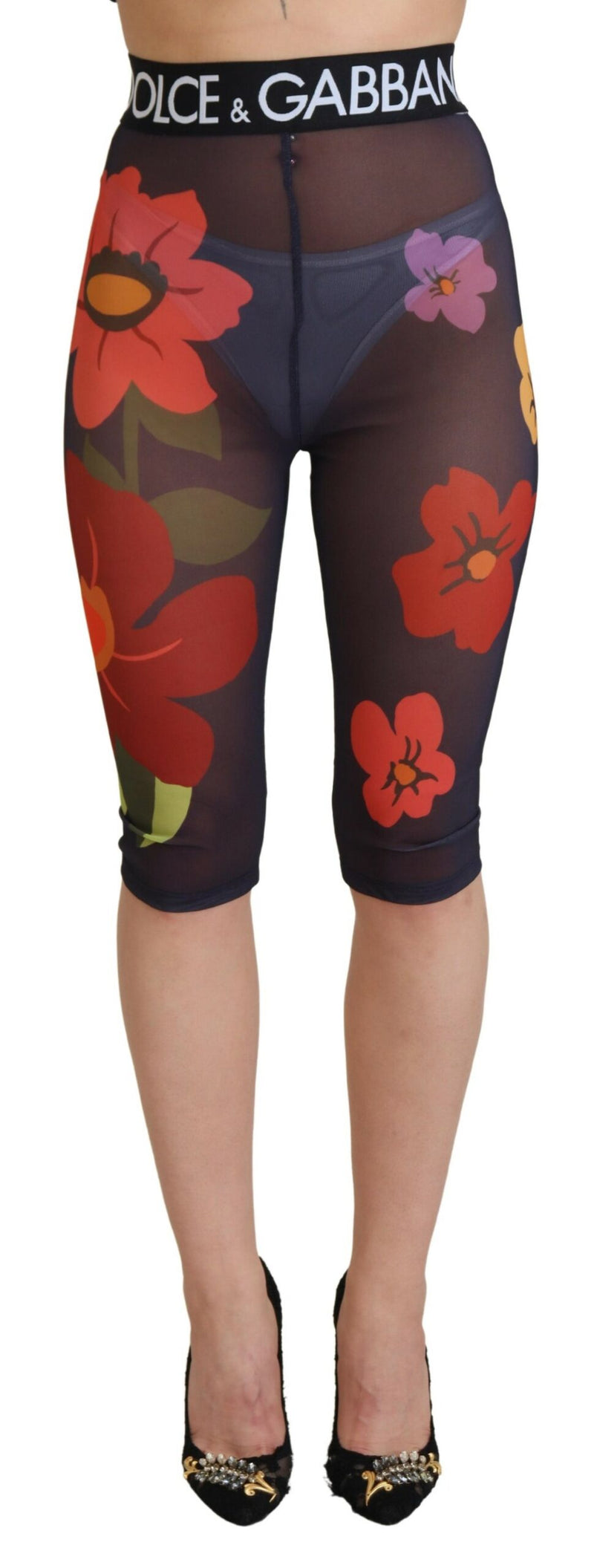 Dolce & Gabbana Leggings Floraux Noirs Taille Haute