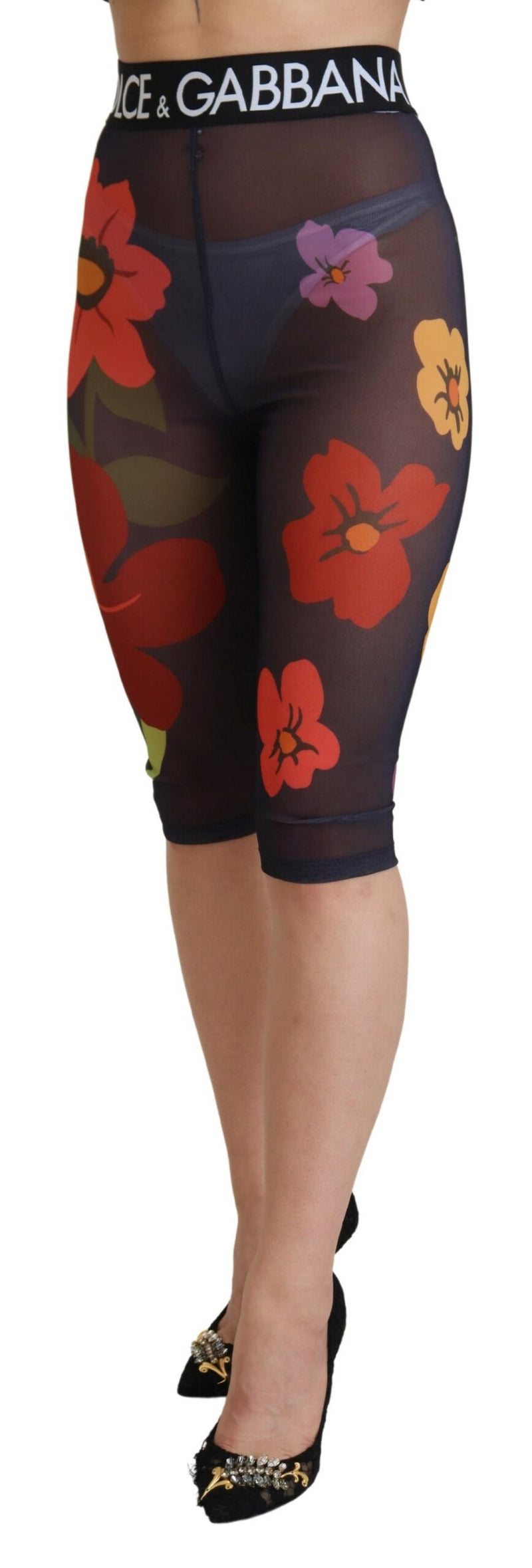 Dolce & Gabbana Leggings Floraux Noirs Taille Haute