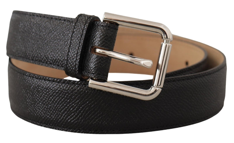 Ceinture Dolce &amp; Gabbana en cuir de veau noir avec boucle en métal marron