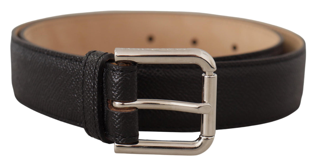 Ceinture Dolce &amp; Gabbana en cuir de veau noir avec boucle en métal marron