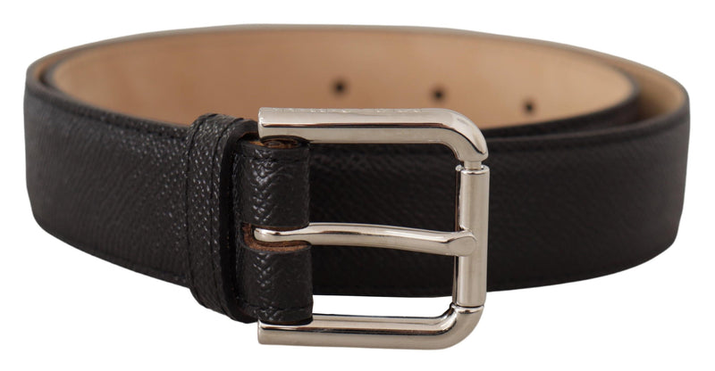 Ceinture Dolce &amp; Gabbana en cuir de veau noir avec boucle en métal marron