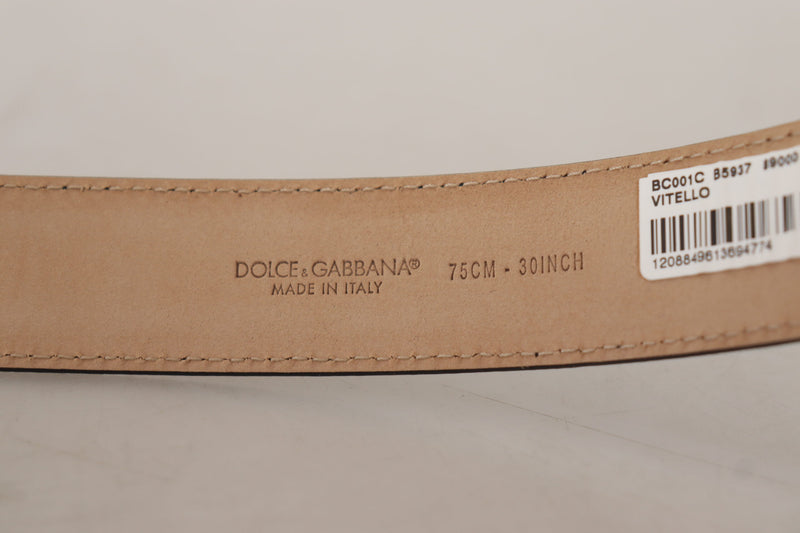 Ceinture Dolce &amp; Gabbana en cuir de veau noir avec boucle en métal marron