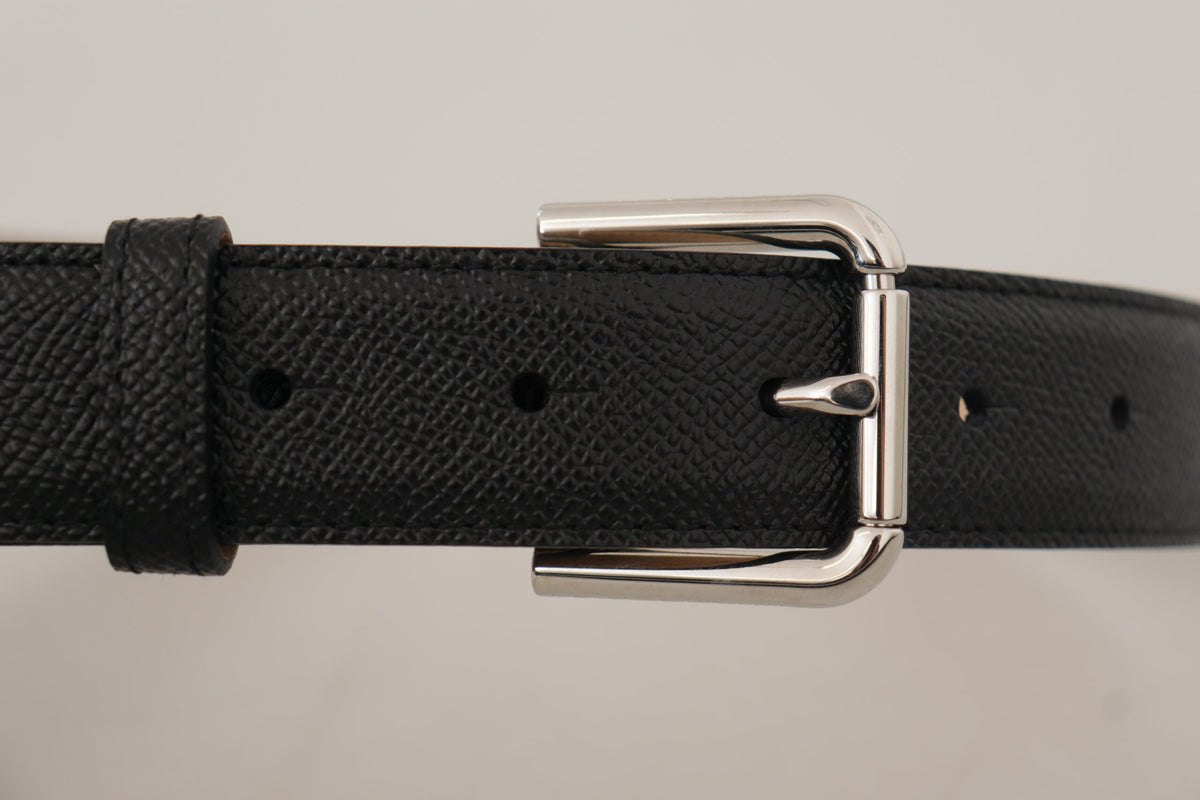 Ceinture Dolce &amp; Gabbana en cuir de veau noir avec boucle en métal marron