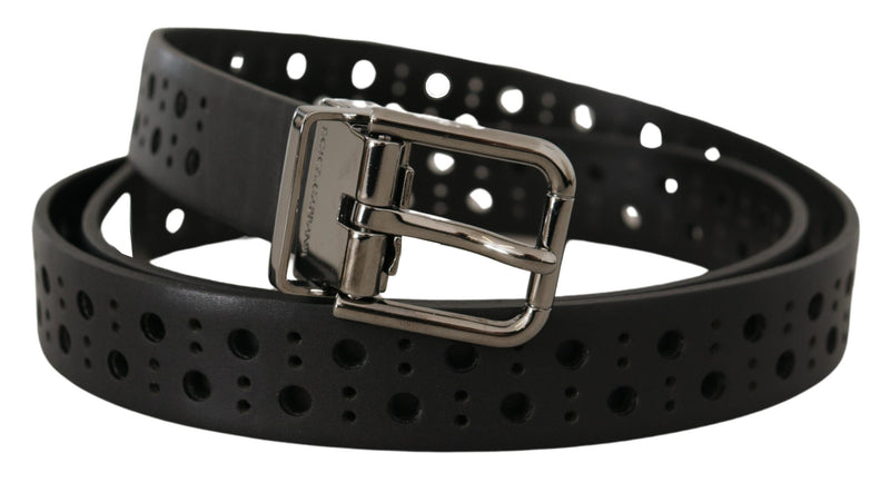 Ceinture Dolce &amp; Gabbana en cuir de veau noir avec boucle en métal perforé