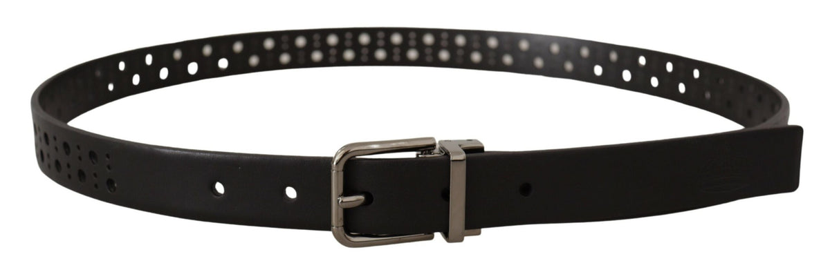 Ceinture Dolce &amp; Gabbana en cuir de veau noir avec boucle en métal perforé