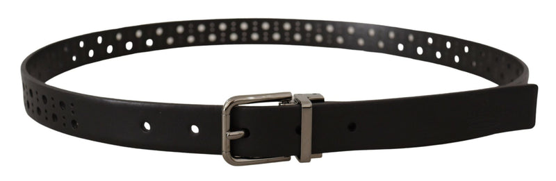 Ceinture Dolce &amp; Gabbana en cuir de veau noir avec boucle en métal perforé