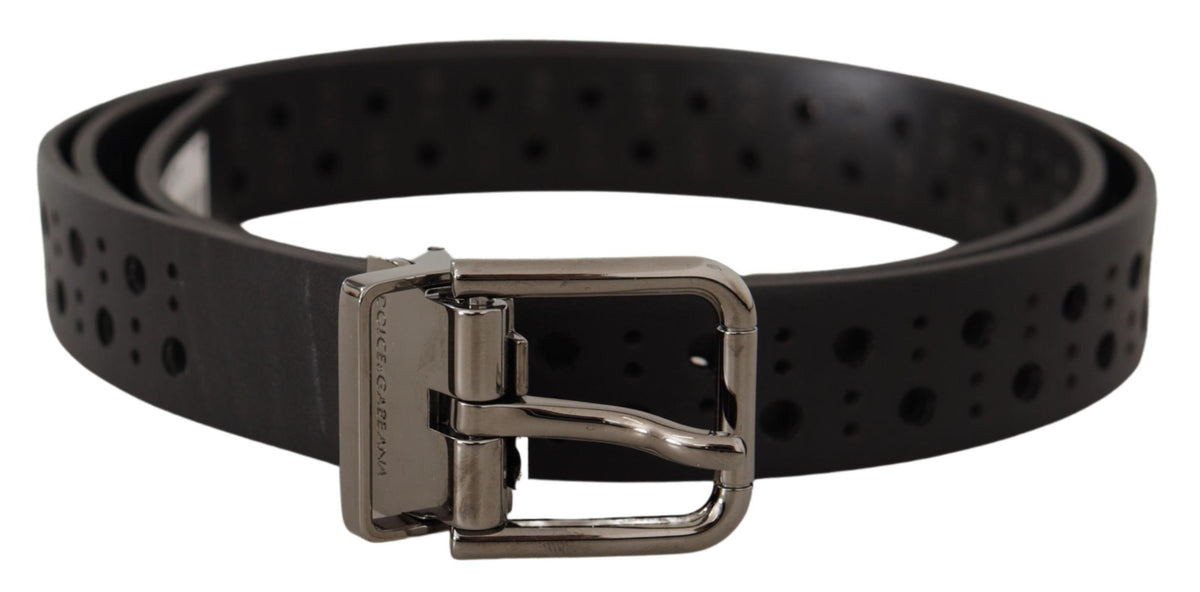 Ceinture Dolce &amp; Gabbana en cuir de veau noir avec boucle en métal perforé
